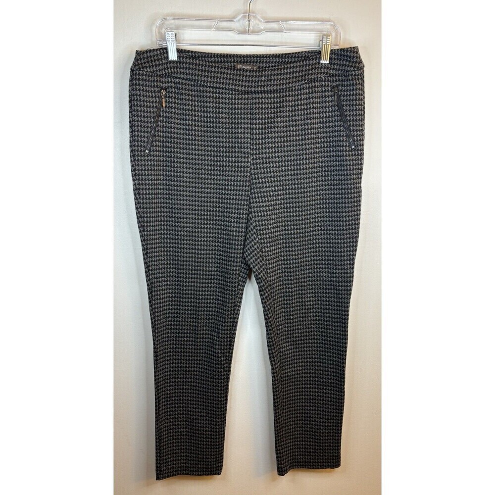 J. MCLAUGHLIN Houndstooth Pants Women 12 Pull On Knit Stretch Tapered Pockets
